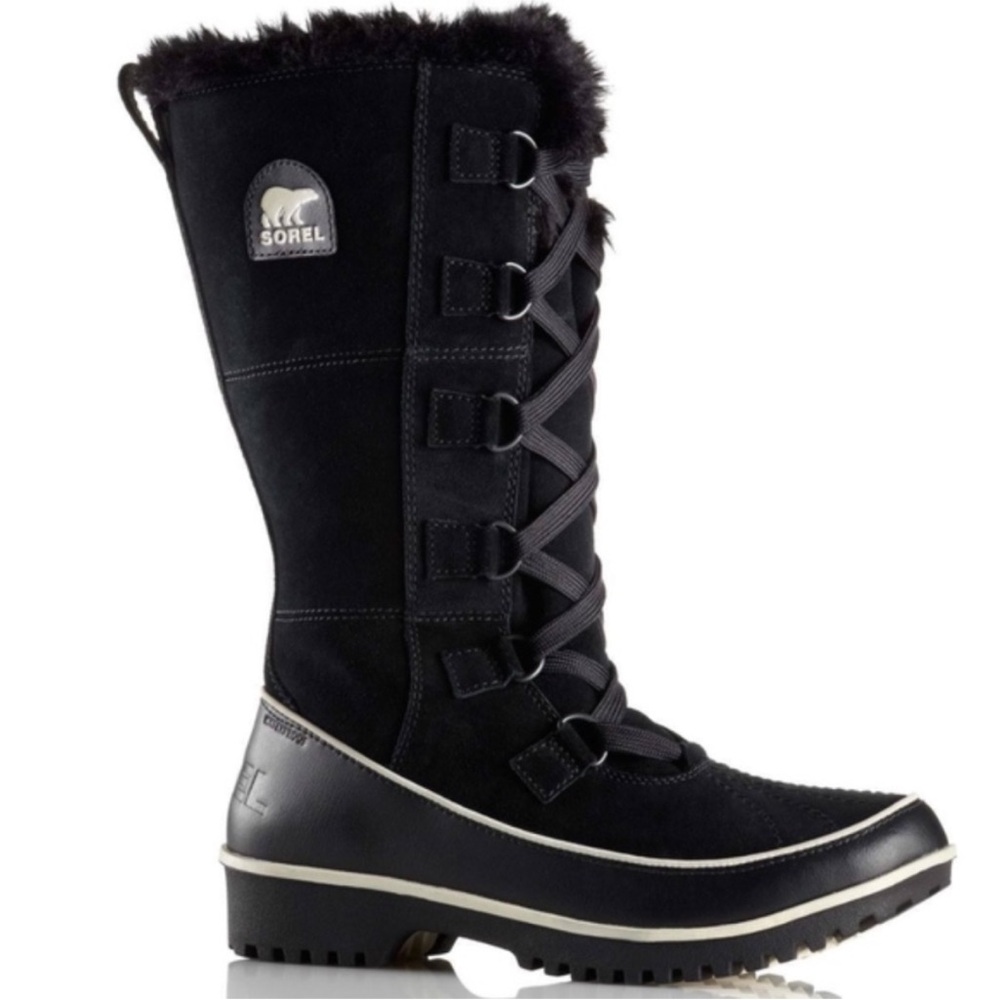 Sorel Tivoli II black suede tall fur lined waterproof winter boots size 8